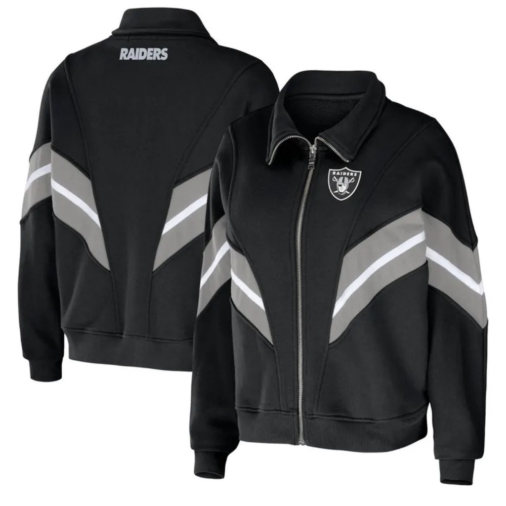 Las Vegas Raiders WEAR by Erin Andrews Black Yarn Dye Stripe Full-Zip Jacket